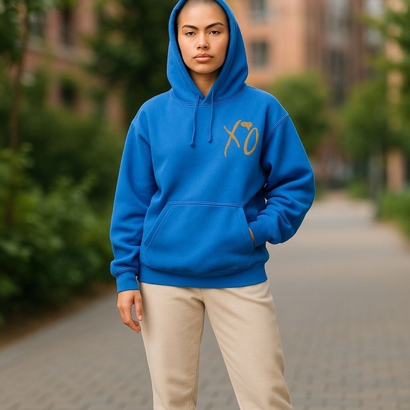 Gildan Tops - Gildan Blue Hoodie with Gold X0 Weeknd XO After Hours Tour Long Sleeve Hoodie
